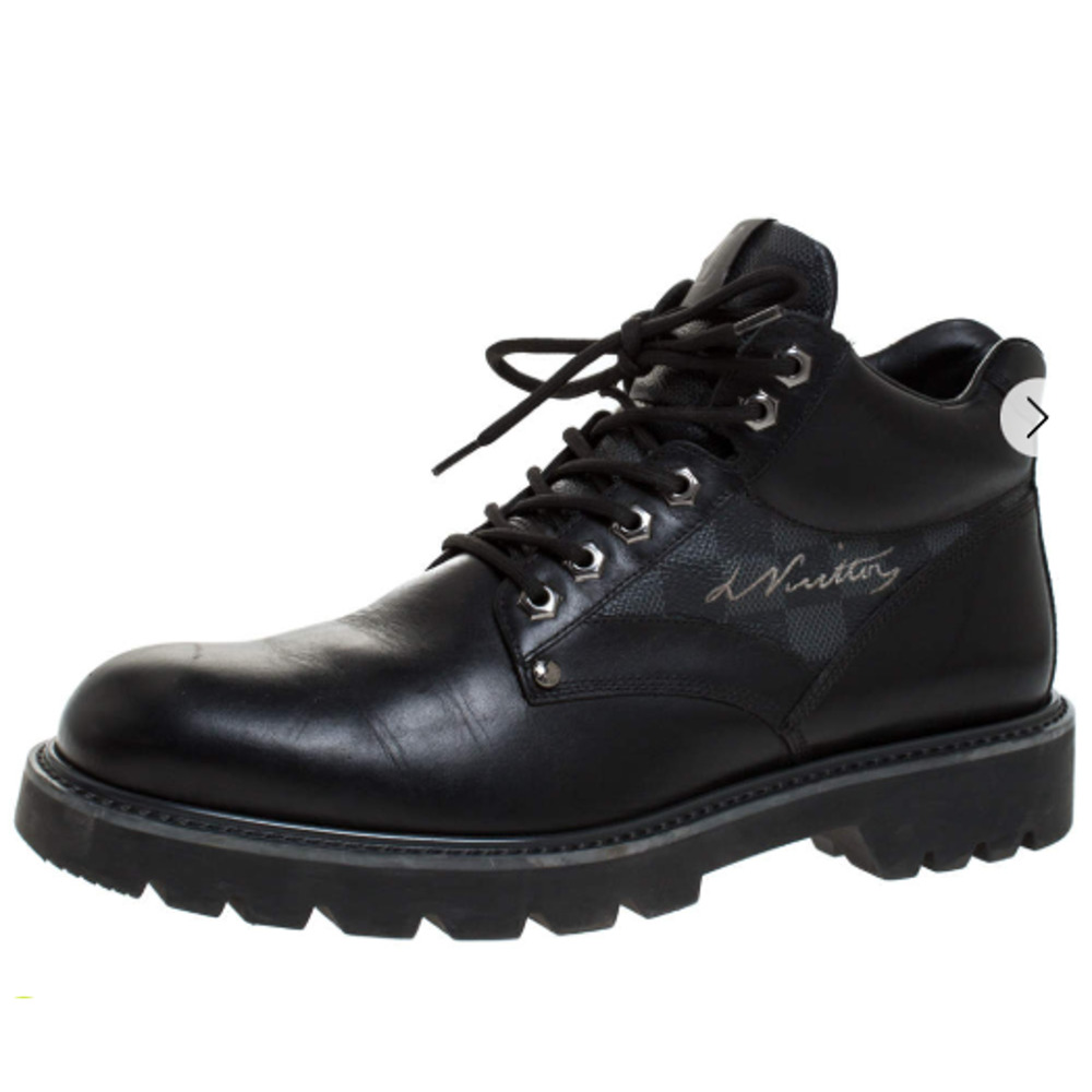 Louis Vuitton Leather/Damier Ebene Canvas Oberkampf High Top Combat Boot Black 7